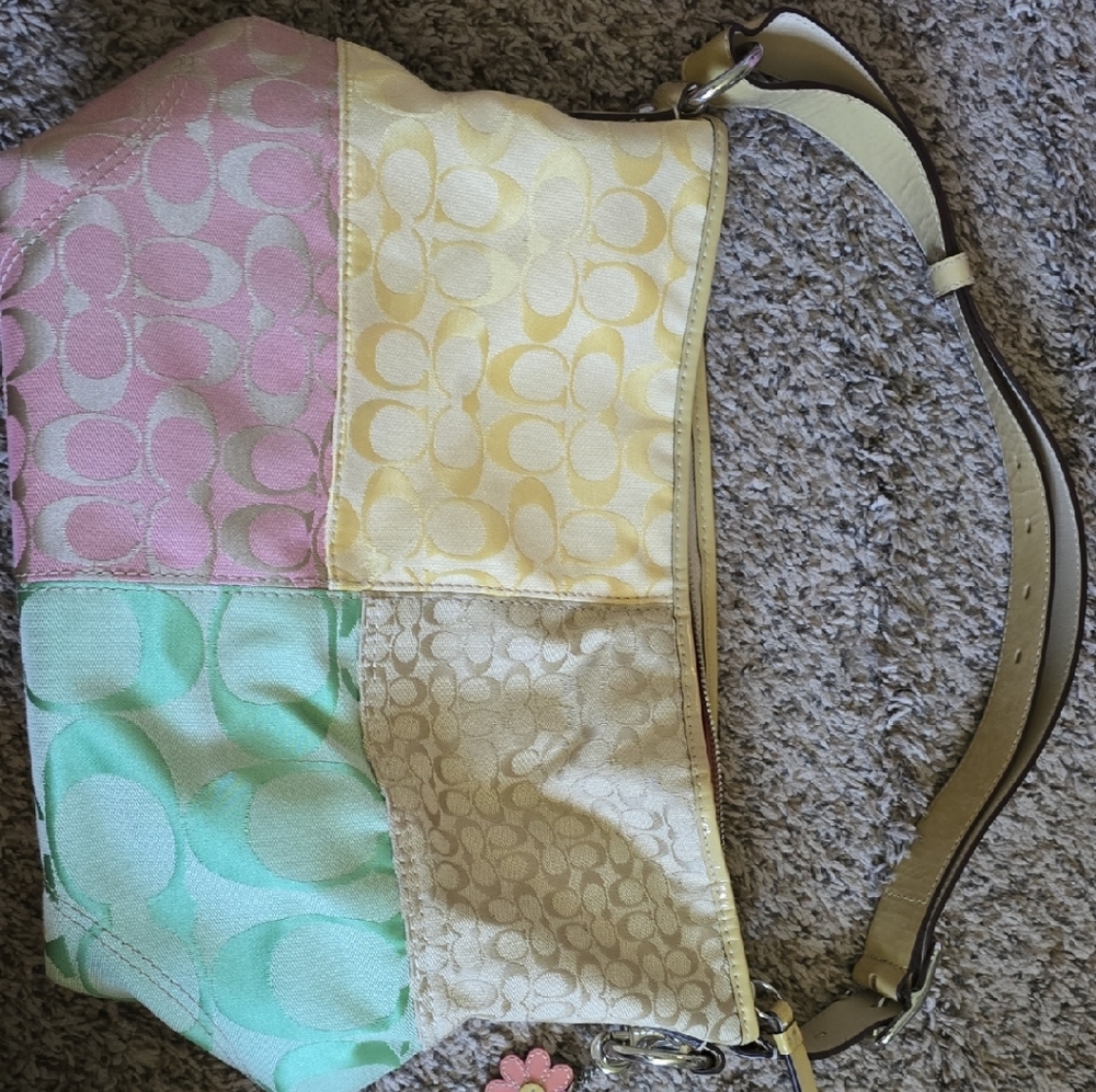 Coach Pink and Yellow Patchwork Shoulder Bag